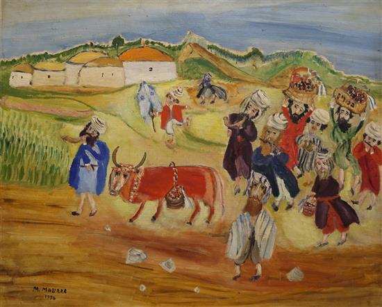 Moshe Maurer (1891-1971) Biqurin (First Fruit) 19.5 x 23in.